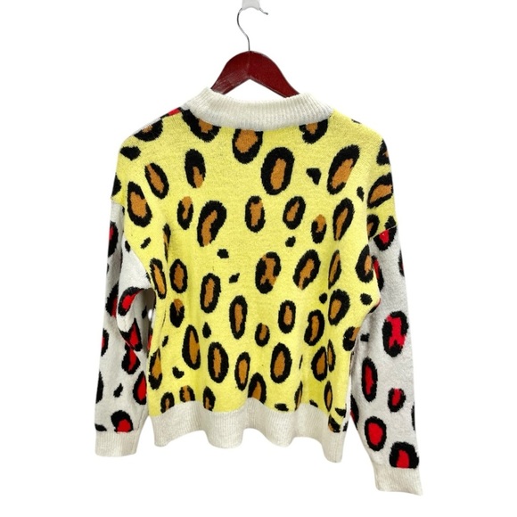 * FORT Colorblock Leopard Print Crewneck Sweater Size S - Picture 3 of 6